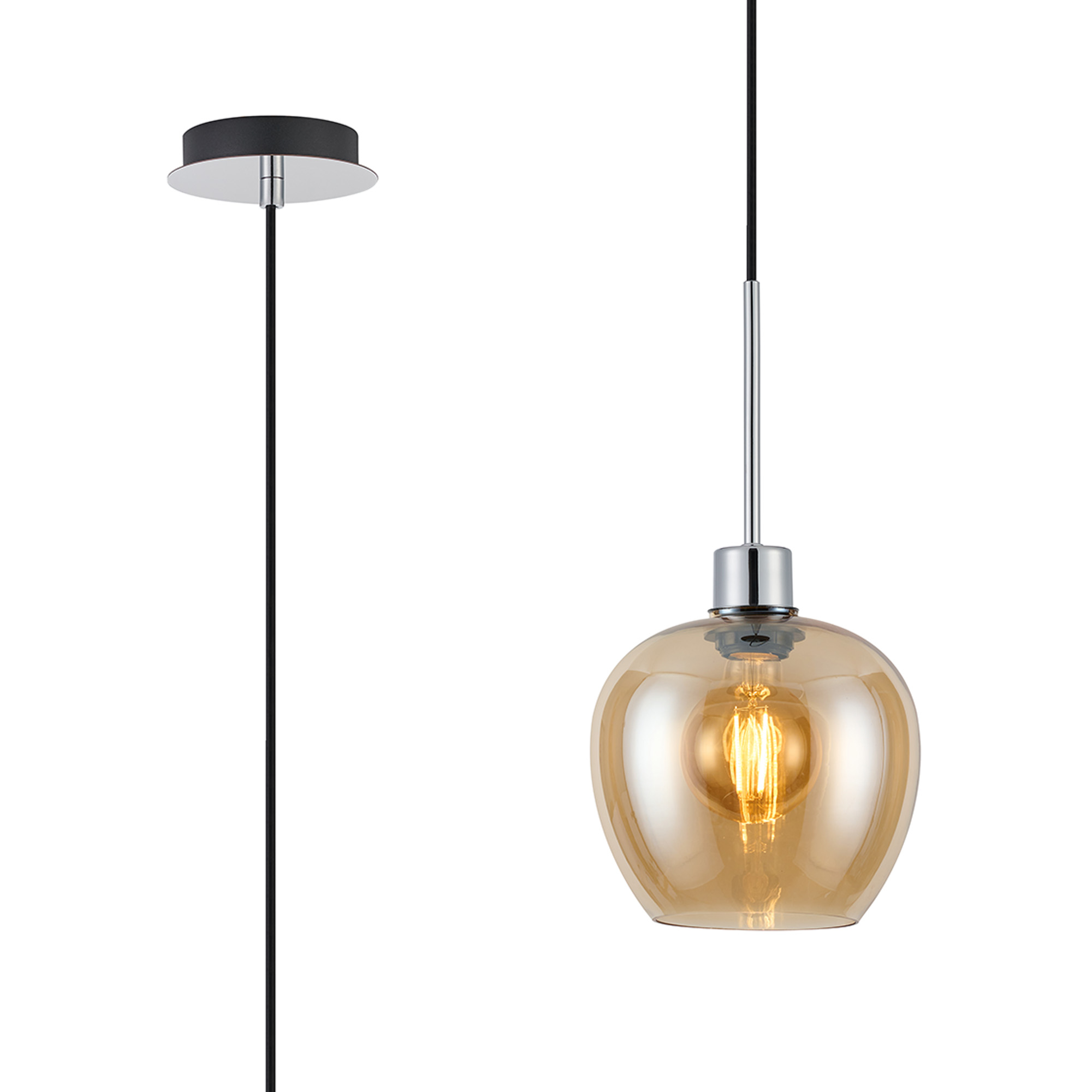 DK1263  Lori 1.7m Single Pendant, 1 Light Adjustable E27, Polished Chrome/Amber Wine Shades